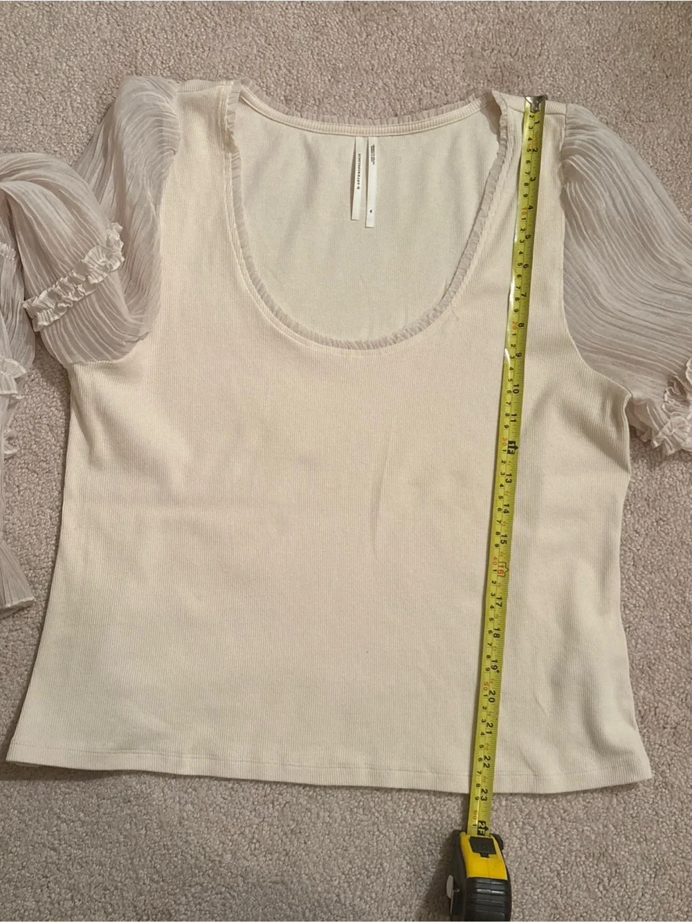 Anthropologie Cream Sheer-Puff Long-Sleeve Scoop Top