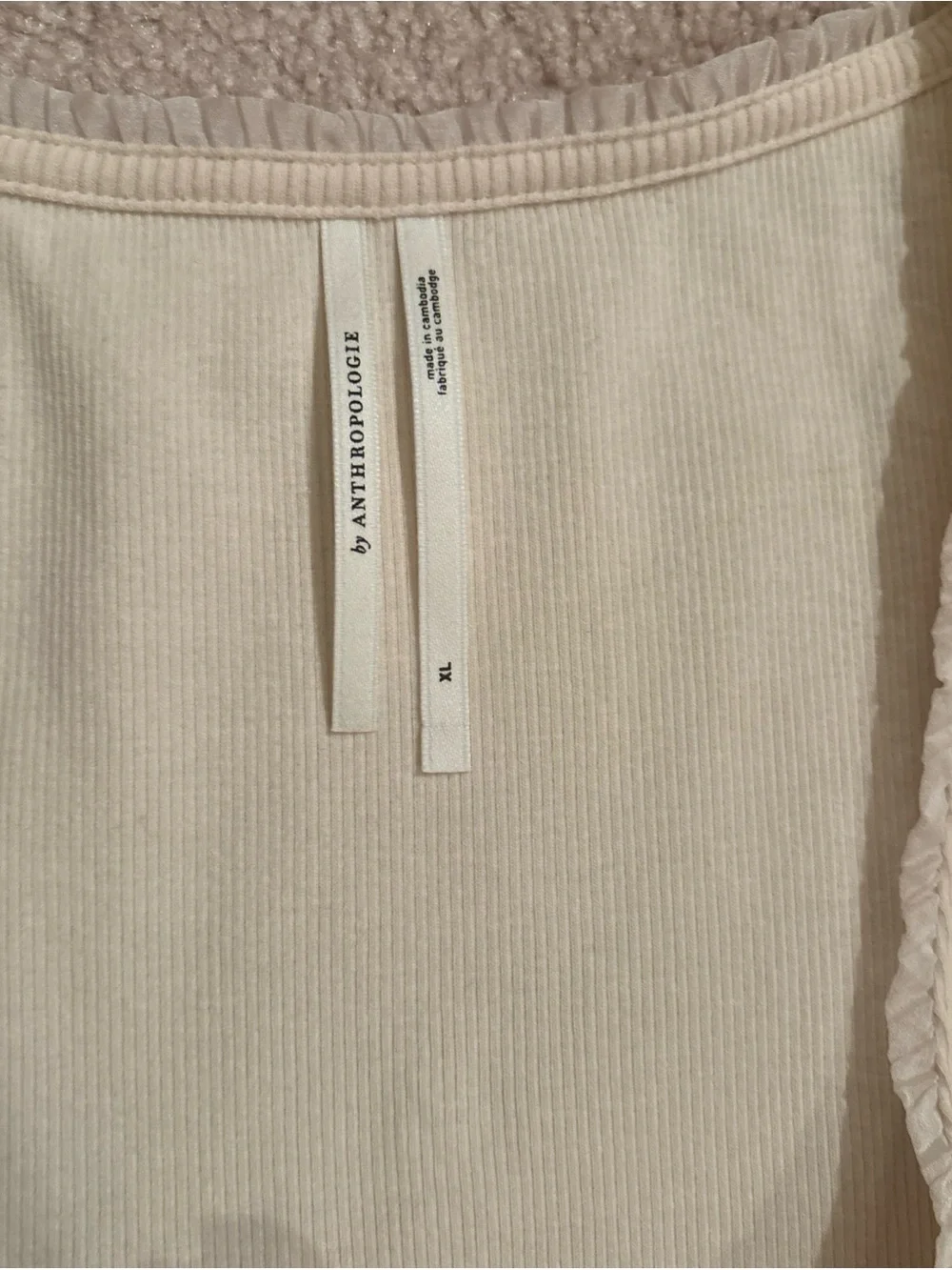 Anthropologie Cream Sheer-Puff Long-Sleeve Scoop Top