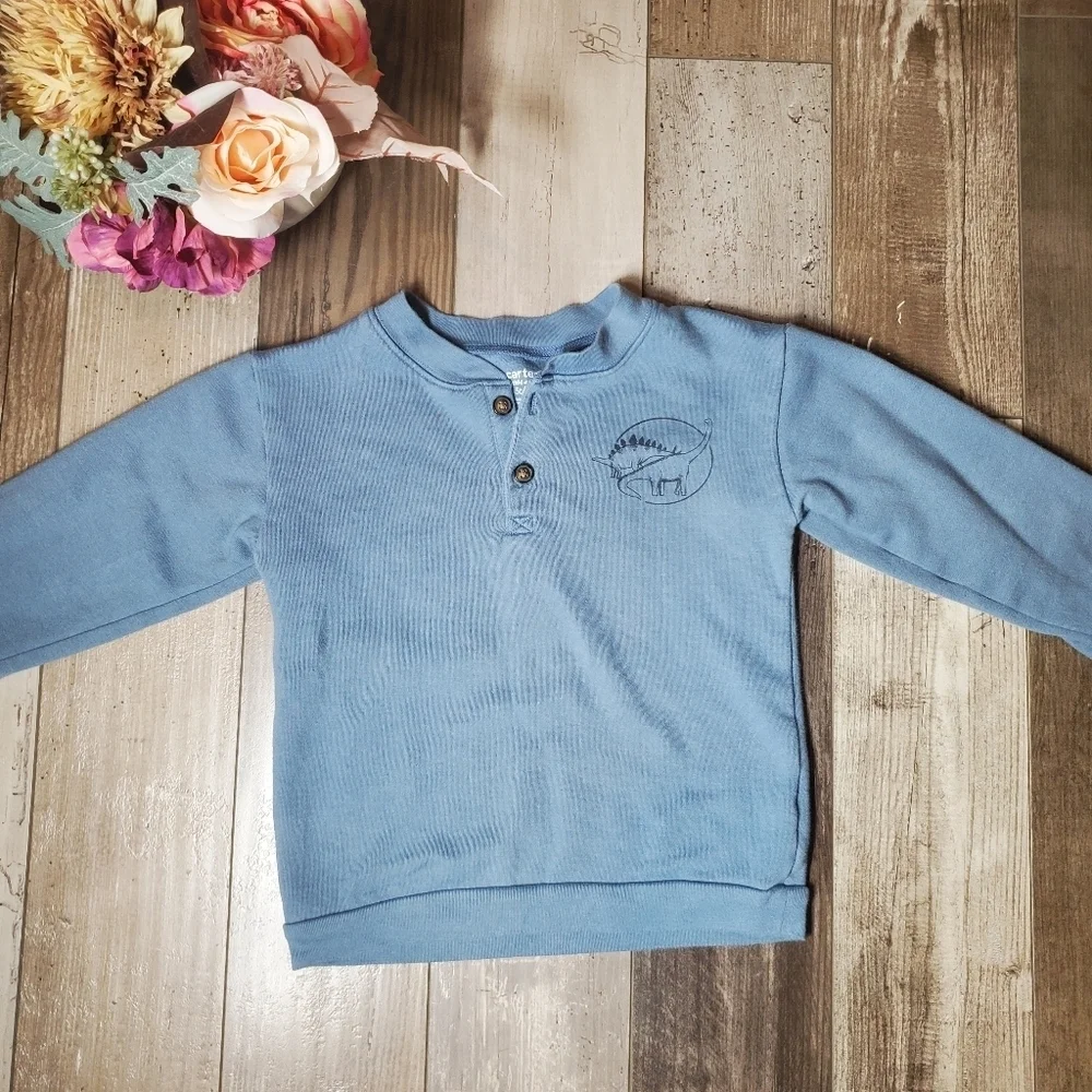 Carter's Boys Size 5T Blue Fleece Pullover Dinosaur Graphic Sweatshirt