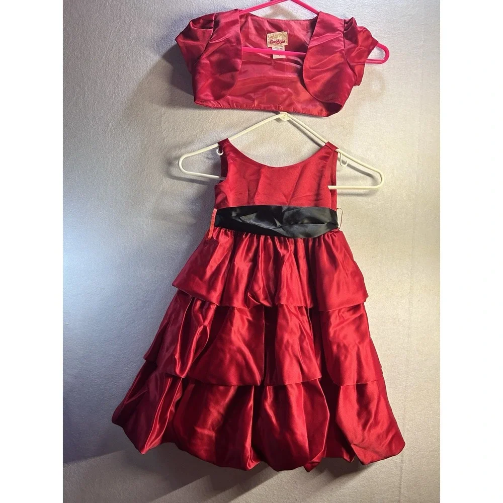 Good Girl Red Satin Fit & Flare Dress w/ Bolero Jacket Girls 4 Formal Party