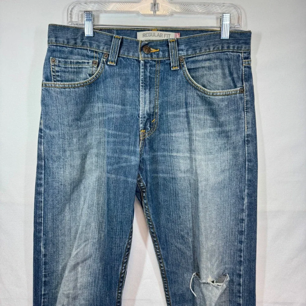 Levi's 505 Regular Fit‎ Jeans Distressed Denim Pants Medium Wash Sz 31x32