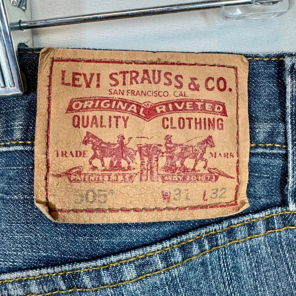 Levi's 505 Regular Fit‎ Jeans Distressed Denim Pants Medium Wash Sz 31x32