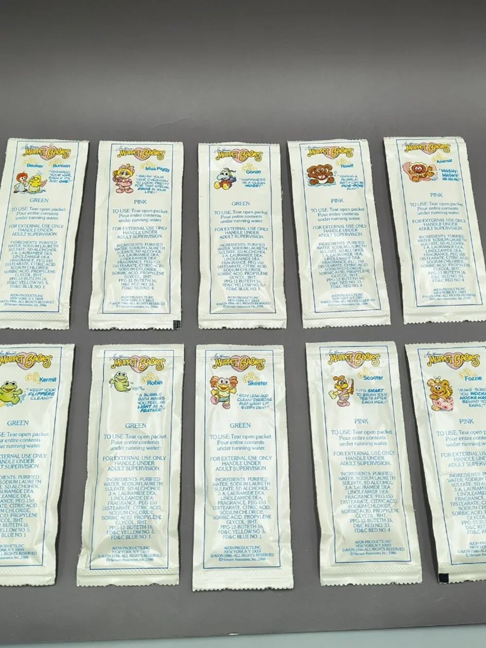 Vintage 1986 Avon Muppets Bubble Bath Comic Strip Packets with Original Box NOS