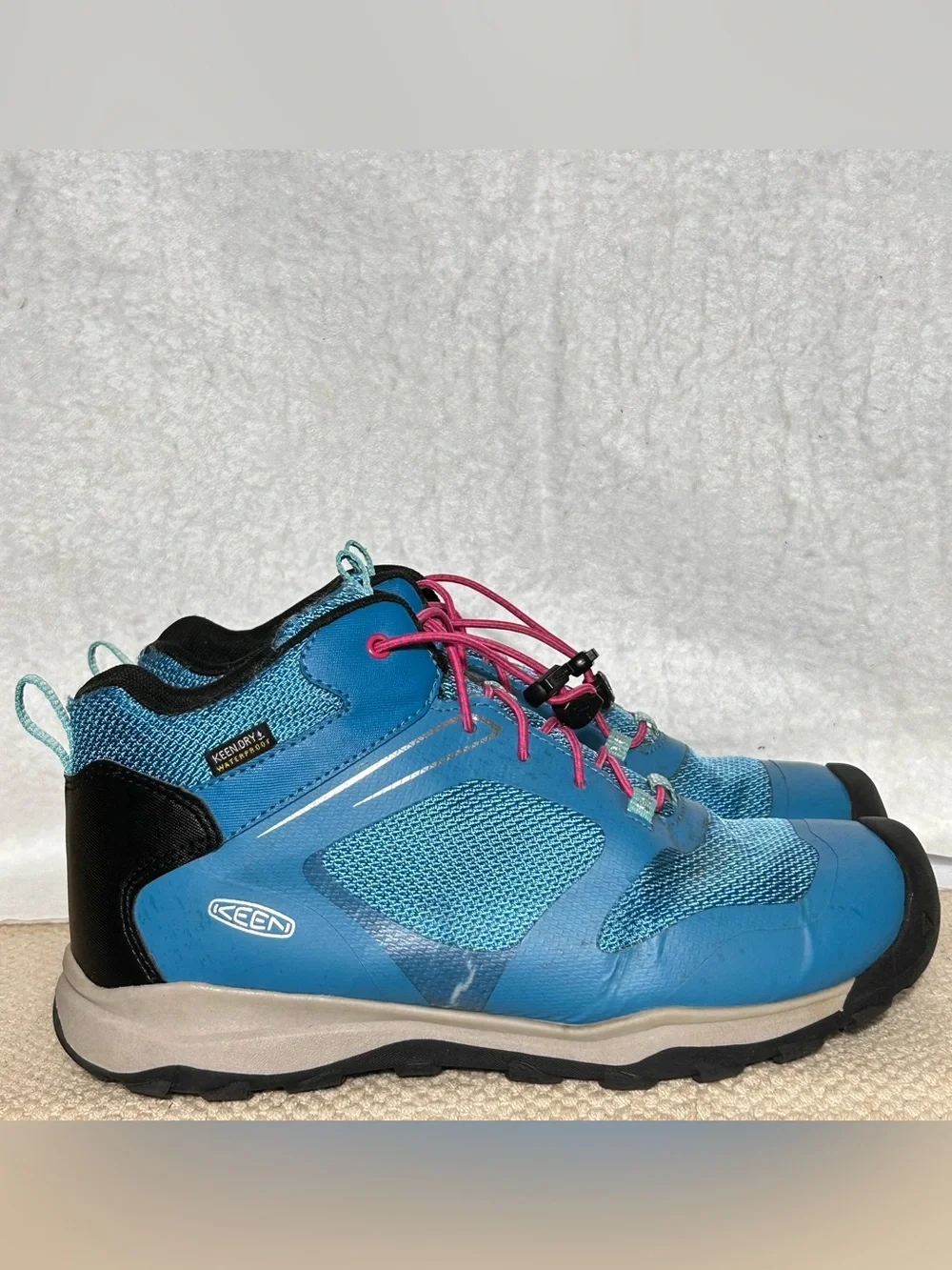 Keen Youth Blue Wanduro Waterproof Bungee Lace Hiking Trail Boots Shoes SZ US 6