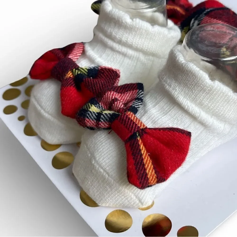 Little Me 0-12 Month Holiday Plaid Head-wrap with Bow & Matching Bootie Set NWT