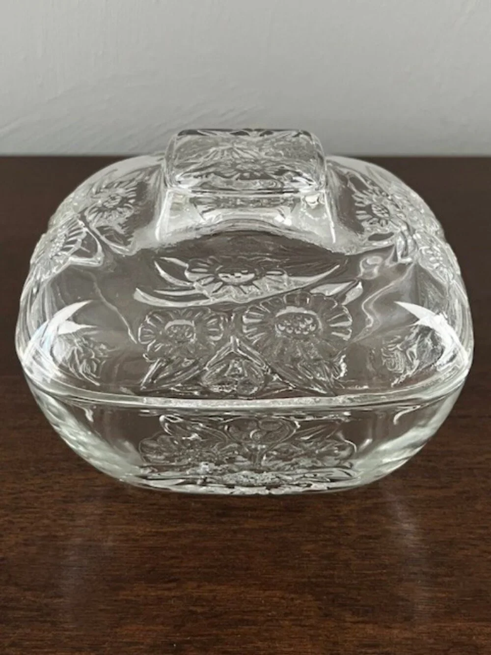 Clear Glass Refrigerator Dish Lid Covered Floral Indonesia