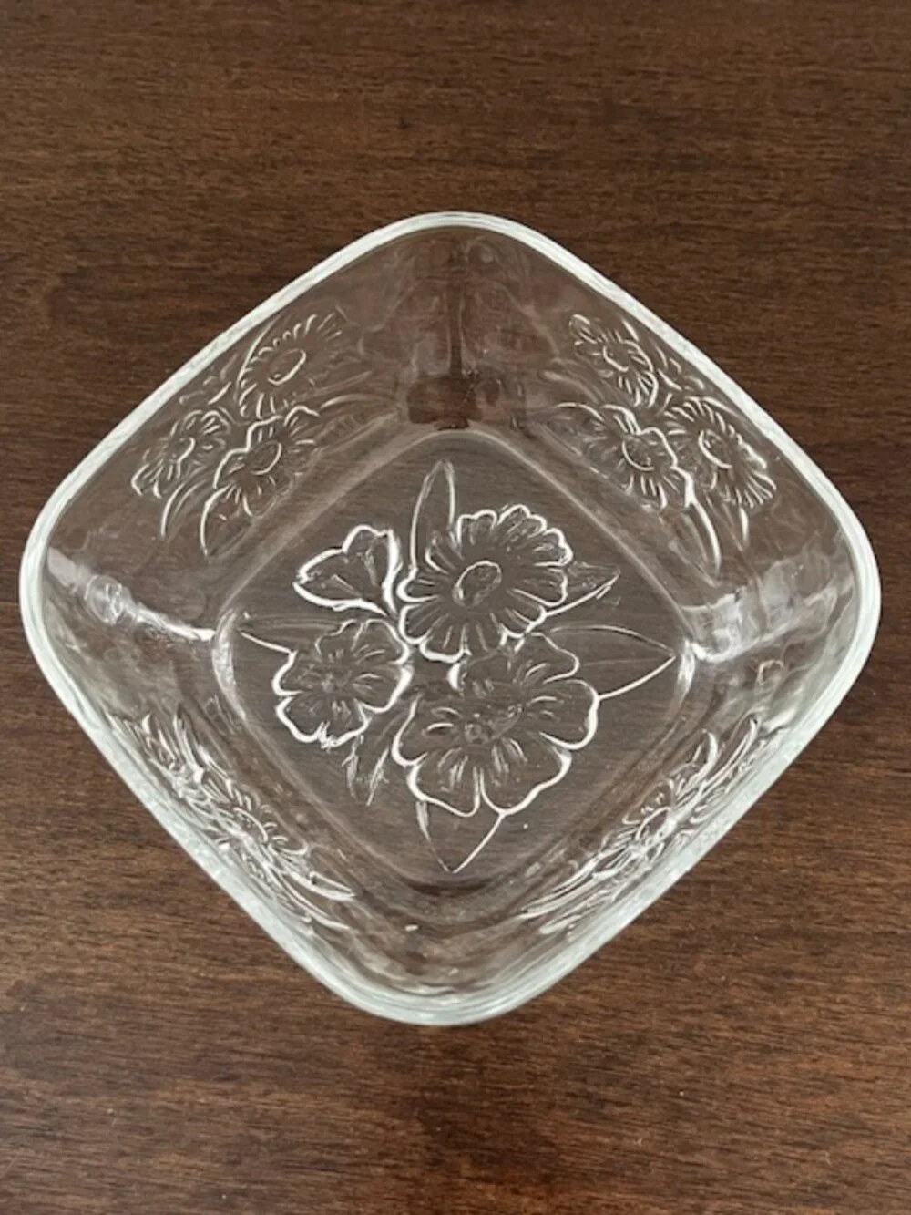 Clear Glass Refrigerator Dish Lid Covered Floral Indonesia