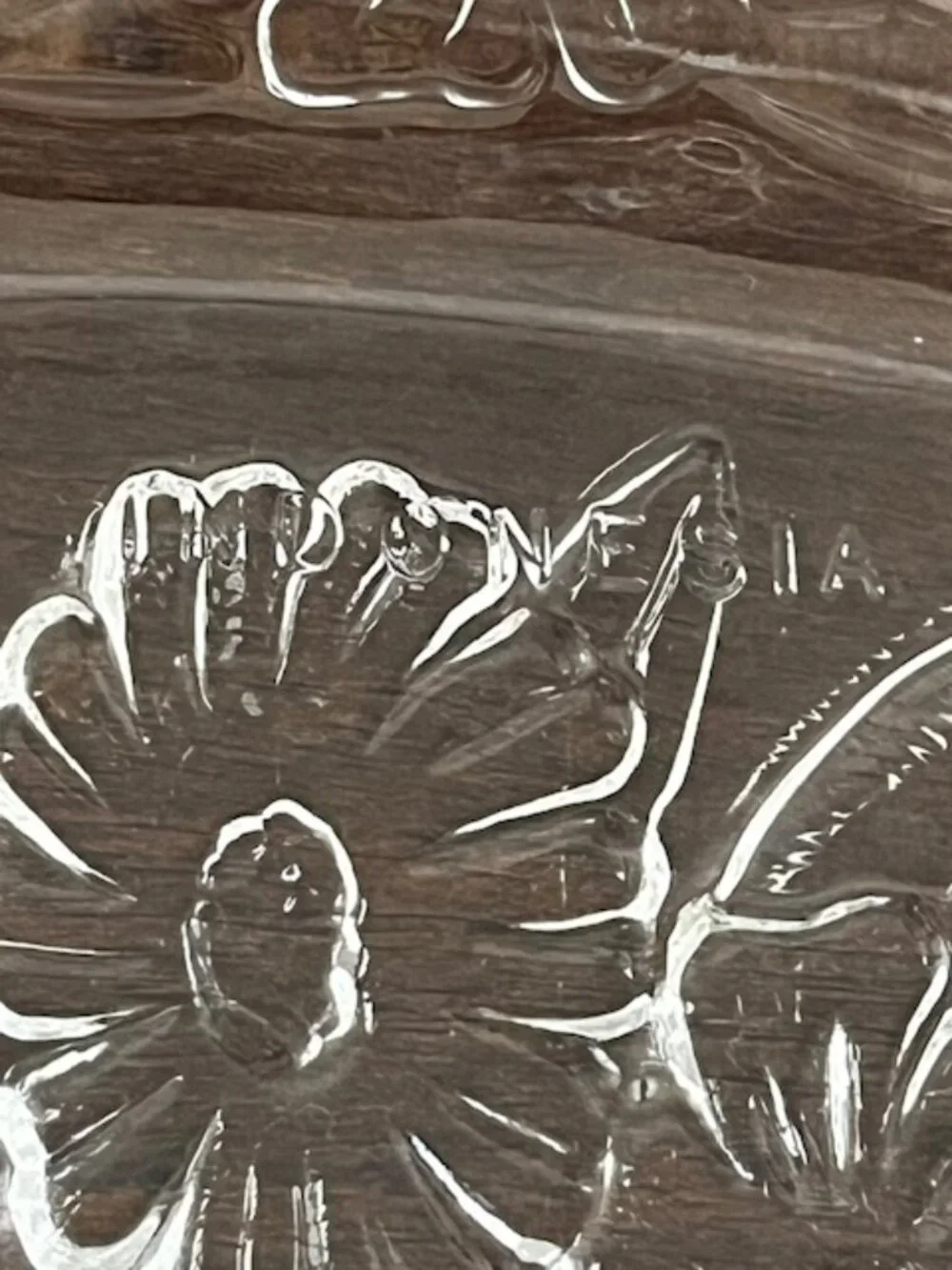 Clear Glass Refrigerator Dish Lid Covered Floral Indonesia