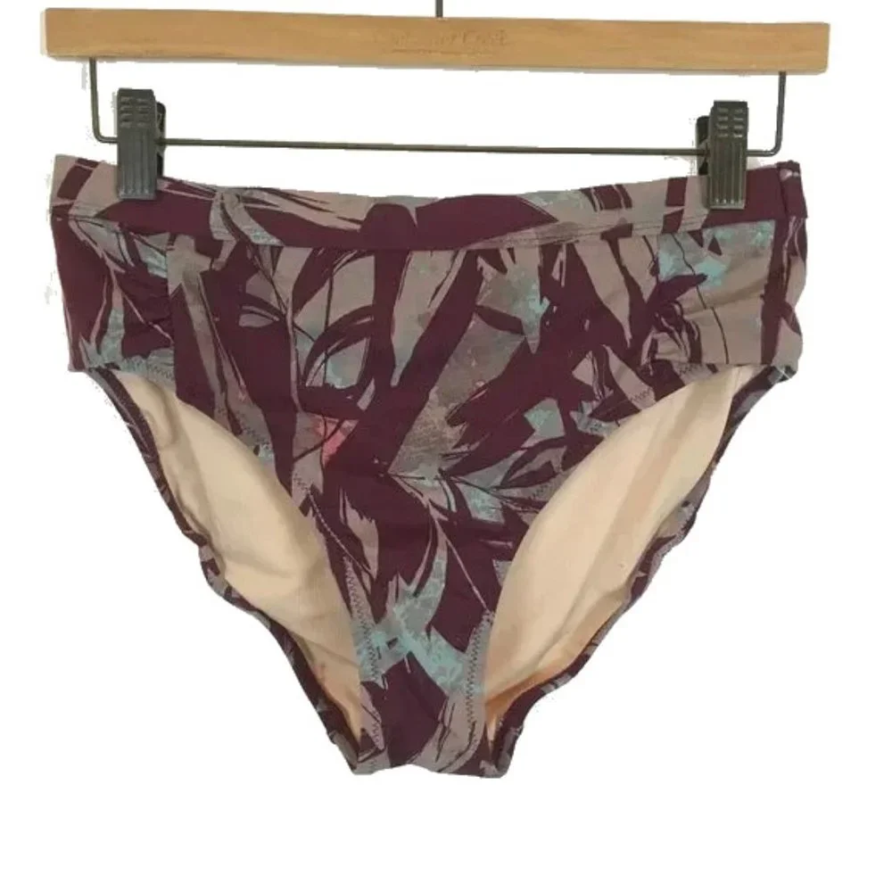 NWOT Womens Size 4 Garnet Hill Purple Gray Floral Foliate Print Bikini Bottoms