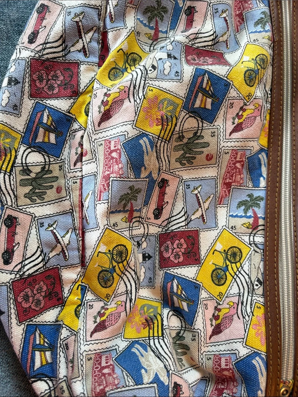 Canvas Duffel Bag in Multicolor Stamp Print