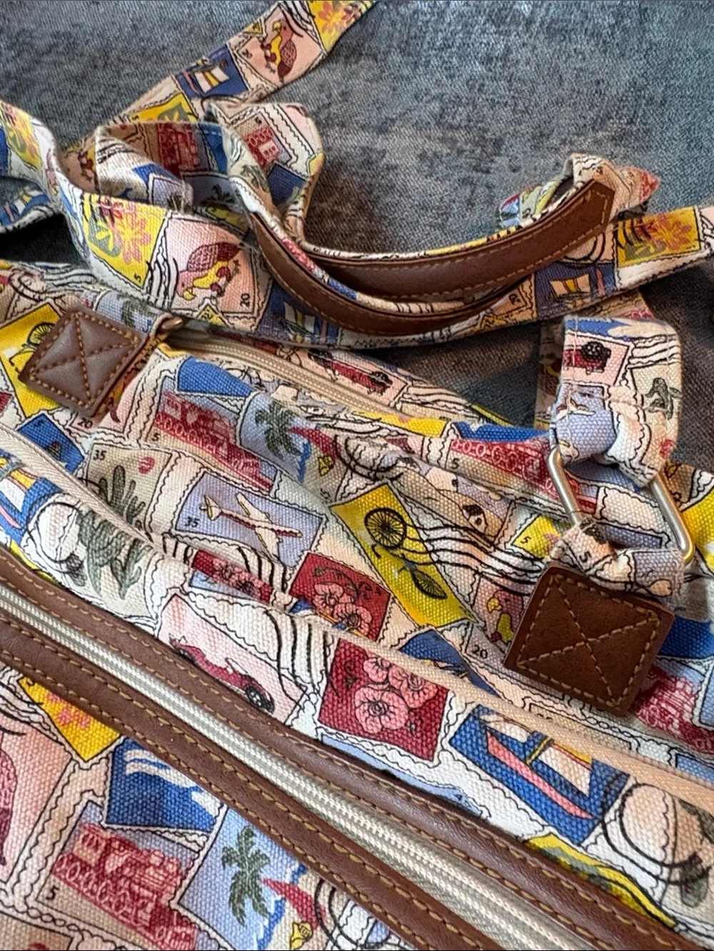 Canvas Duffel Bag in Multicolor Stamp Print