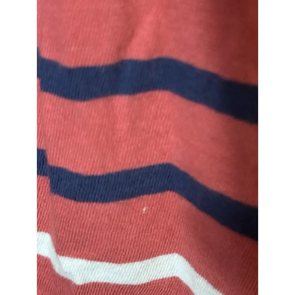Polo Ralph Lauren T-Shirt Mens Large Coral Red Navy Striped Pocket Slim Nautical
