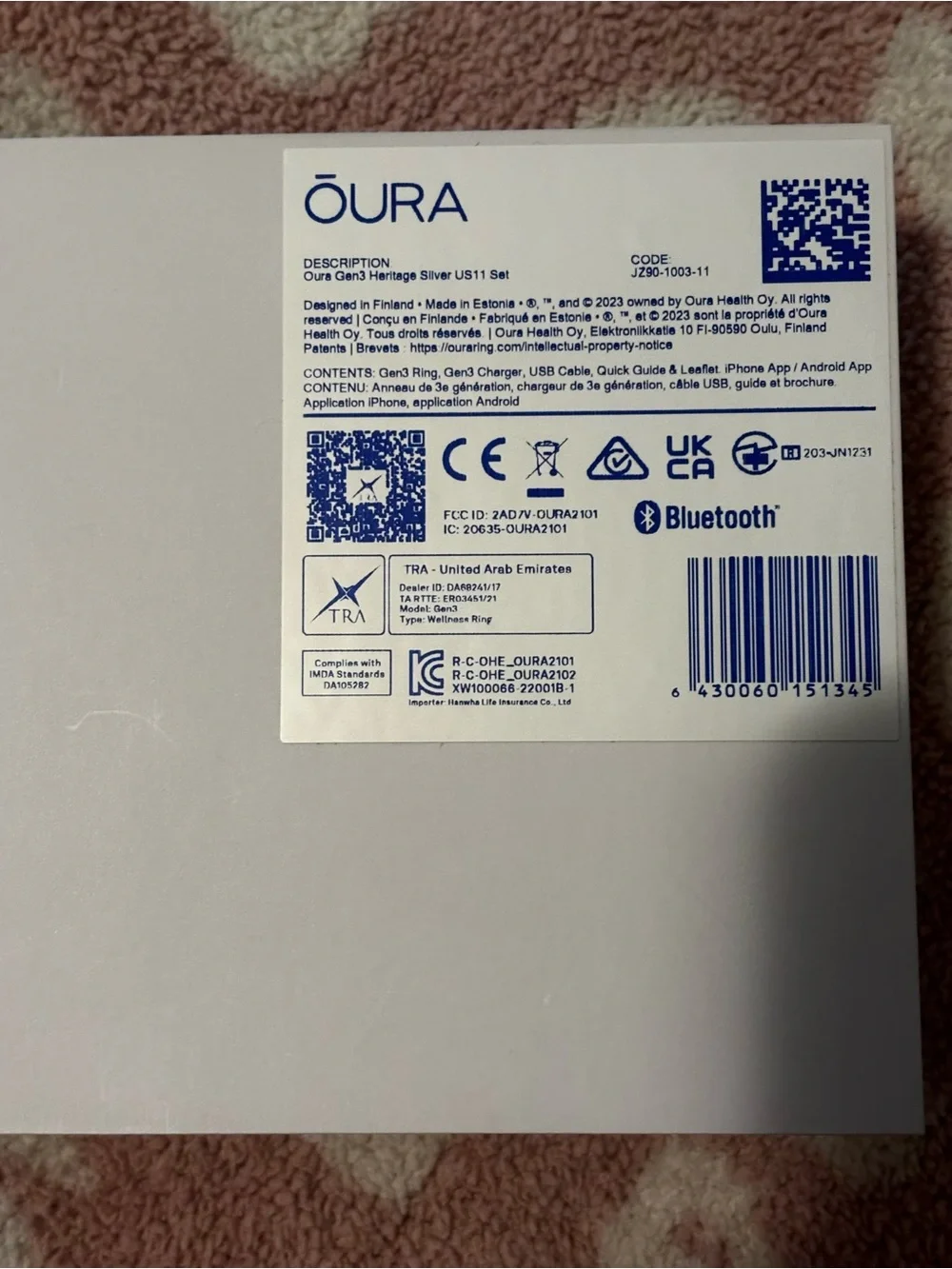 Oura Metallic Silver Smart Ring Body