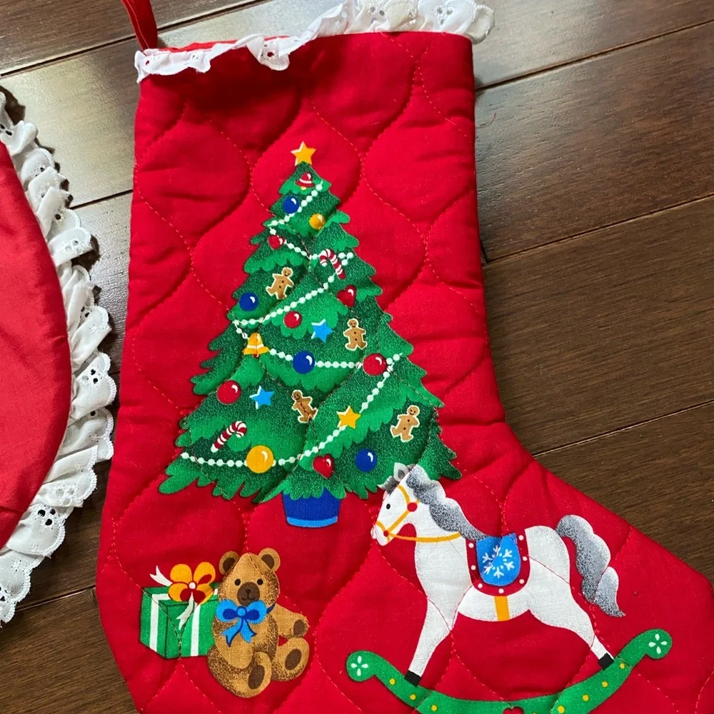 Vintage Baby's First Christmas Red Bib and matching stocking