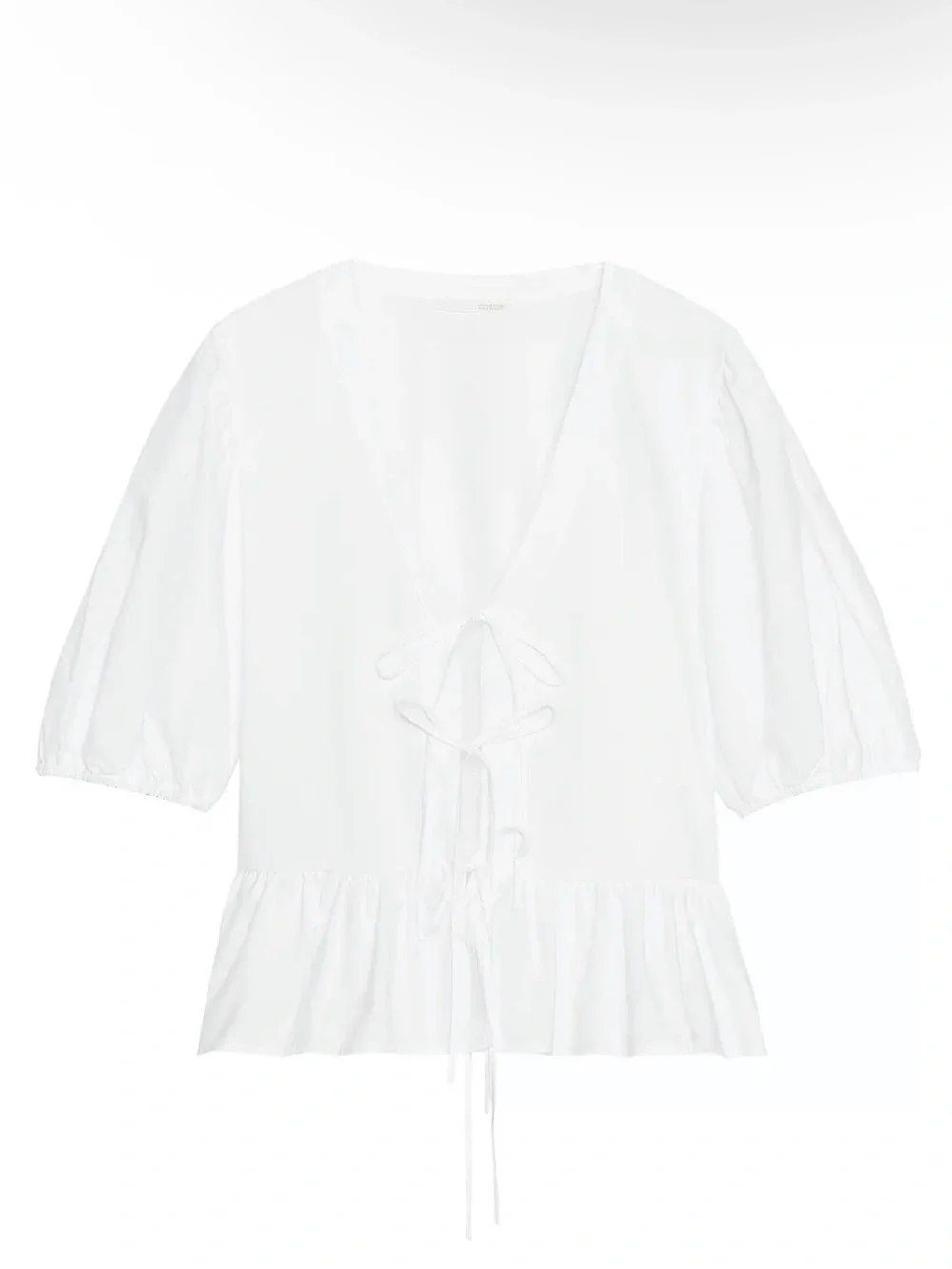 Zara White Tie-Front Peplum Blouse