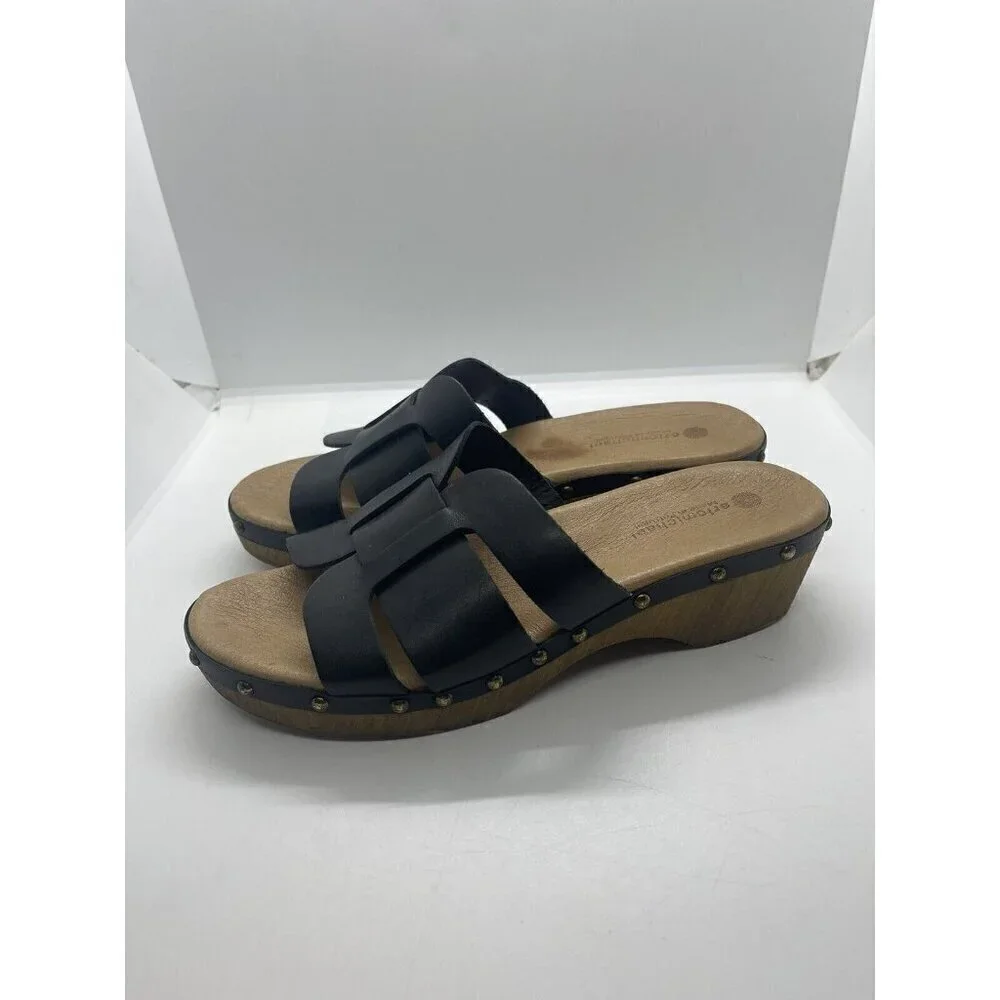 Eric Michael Nash Women's Sz 39 Sandal Slide Wedge Platform Leather Studded Shoe