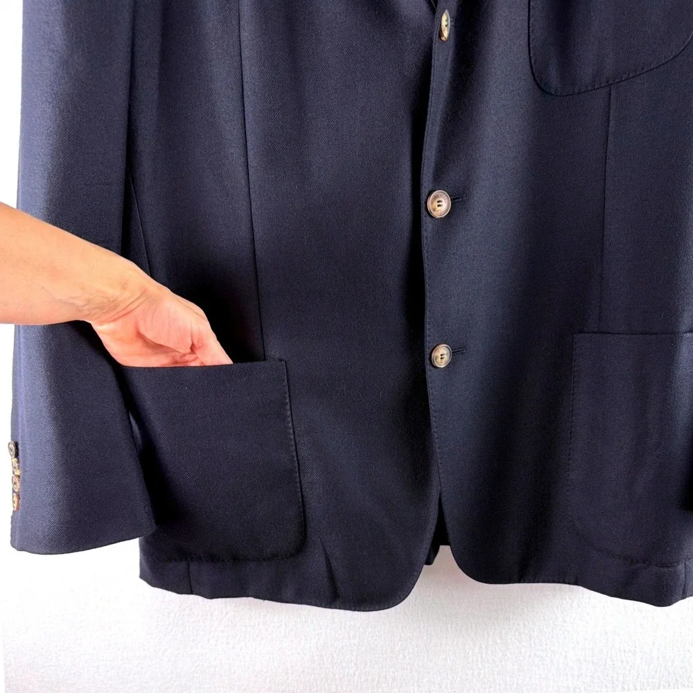 Loro Piana Voyager Jacket Mens 52 Navy Blue 100% Cashmere Blazer Made in Italy