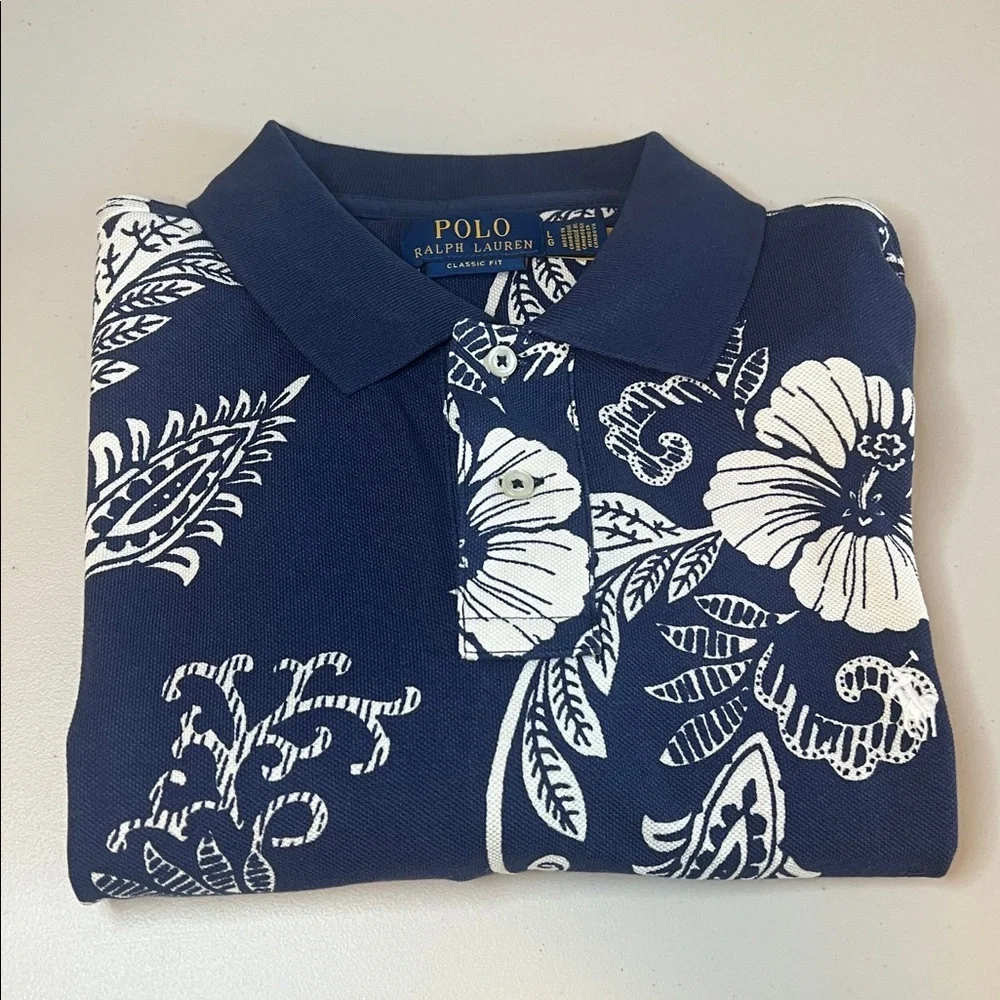 Polo Hibiscus Pique Polo Blue/White Size Large