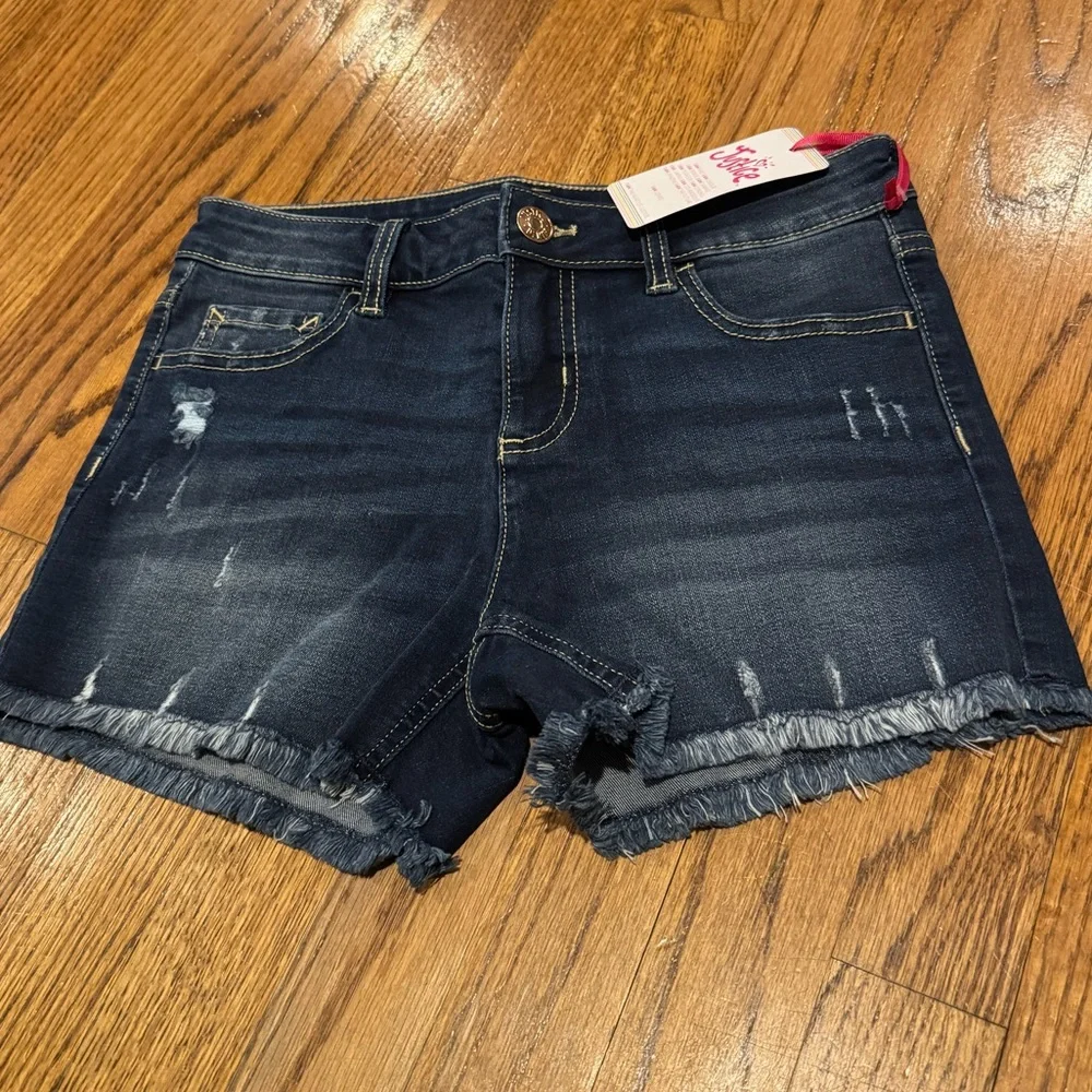 NWT Justice Girls Dark Blue Jean‎ Shorts Slight Distressing Casual Soft Stretch