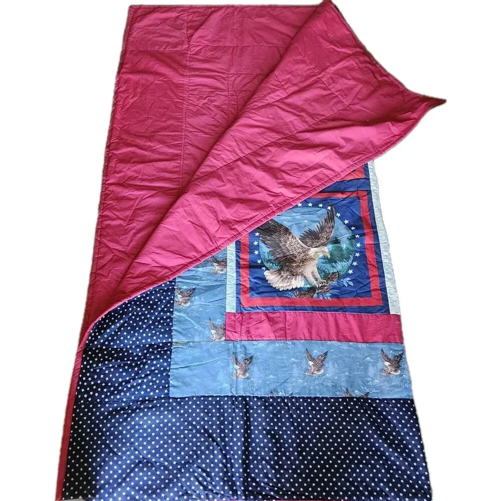 Patriotic Quilt 72 x 70 Red White Blue Eagle Stars 4th of July Handmade