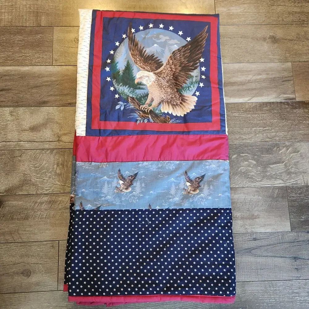 Patriotic Quilt 72 x 70 Red White Blue Eagle Stars 4th of July Handmade