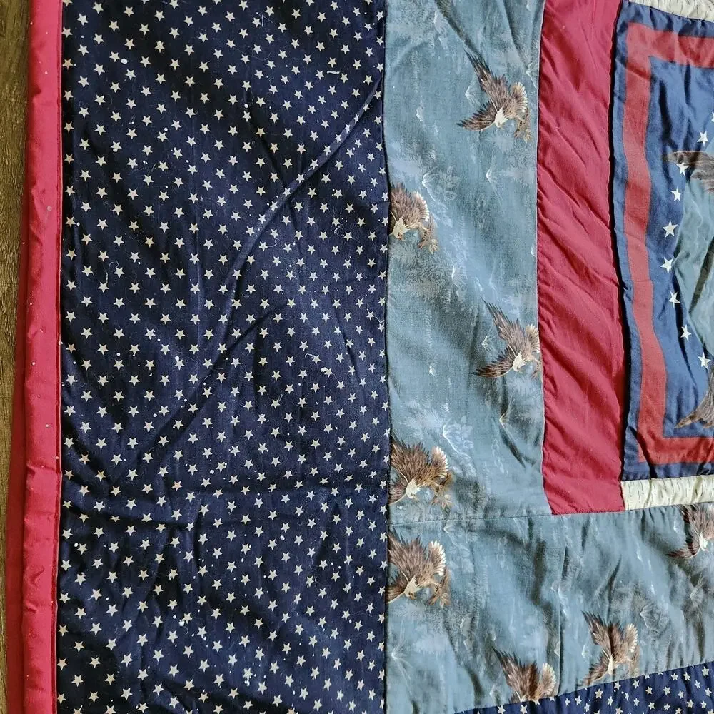 Patriotic Quilt 72 x 70 Red White Blue Eagle Stars 4th of July Handmade
