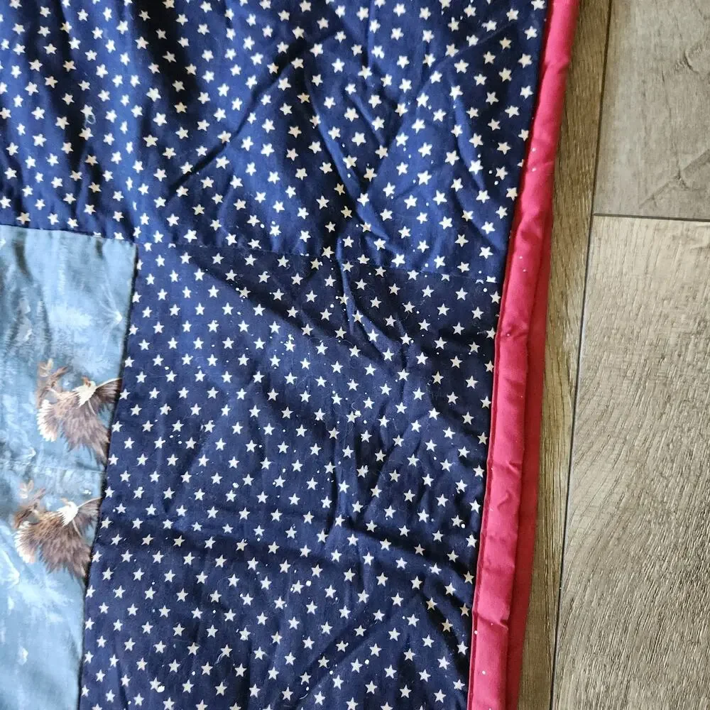 Patriotic Quilt 72 x 70 Red White Blue Eagle Stars 4th of July Handmade