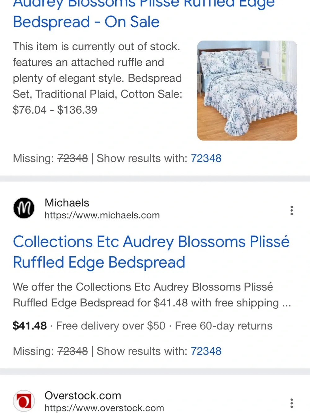 Audrey Blossoms Plissé Ruffled Edge Bedspread - Blue and White Full NO SHAMS