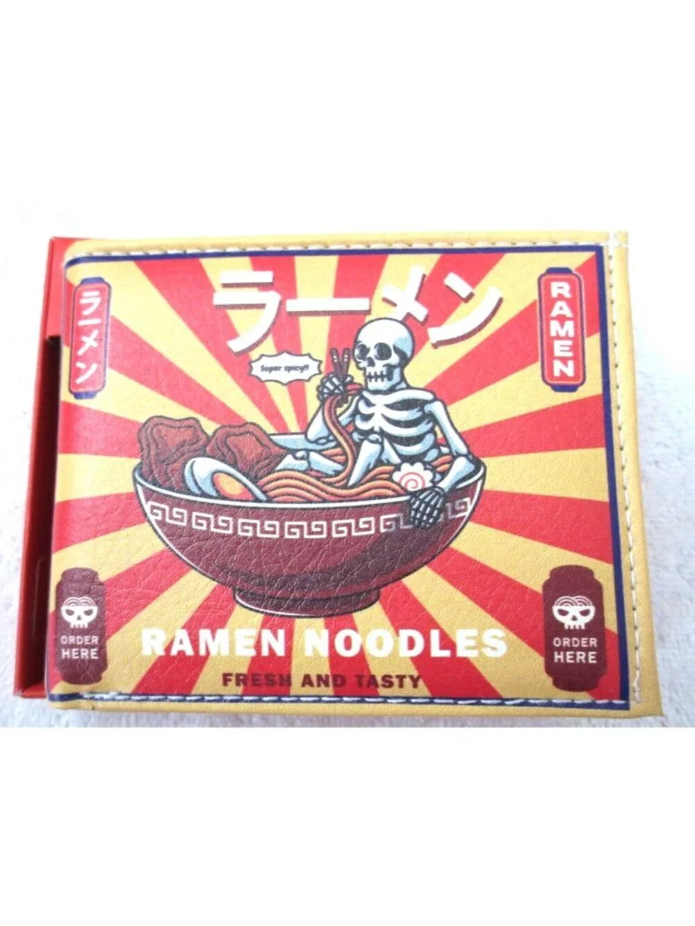 Anime Ramen Noodles Skeleton Fresh and Tasty Print Bi-Fold Vegan Leather Wallet