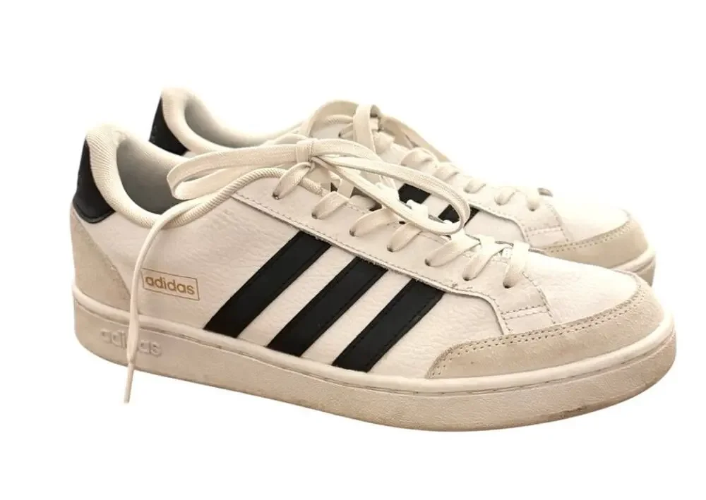 Adidas White Black Stripe Leather Sneakers Men’s Size 10 Classic Lace Up Shoes