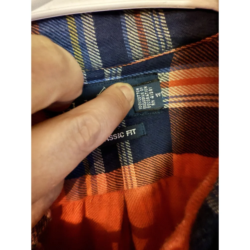 Ralph Lauren Polo Shirt Mens Orange Blue Plaid Flannel Mountain Equipment Logo S