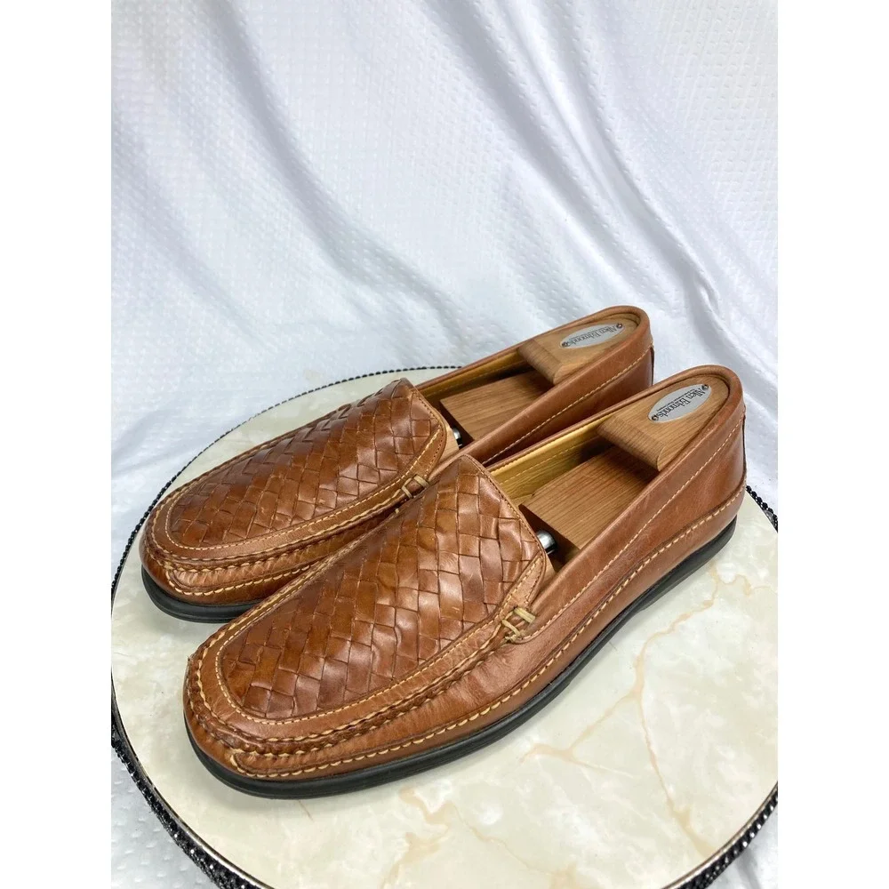 Johnston & Murphy Tidwell Woven Leather Loafer Shoes Mens 12 Brown Basketweave