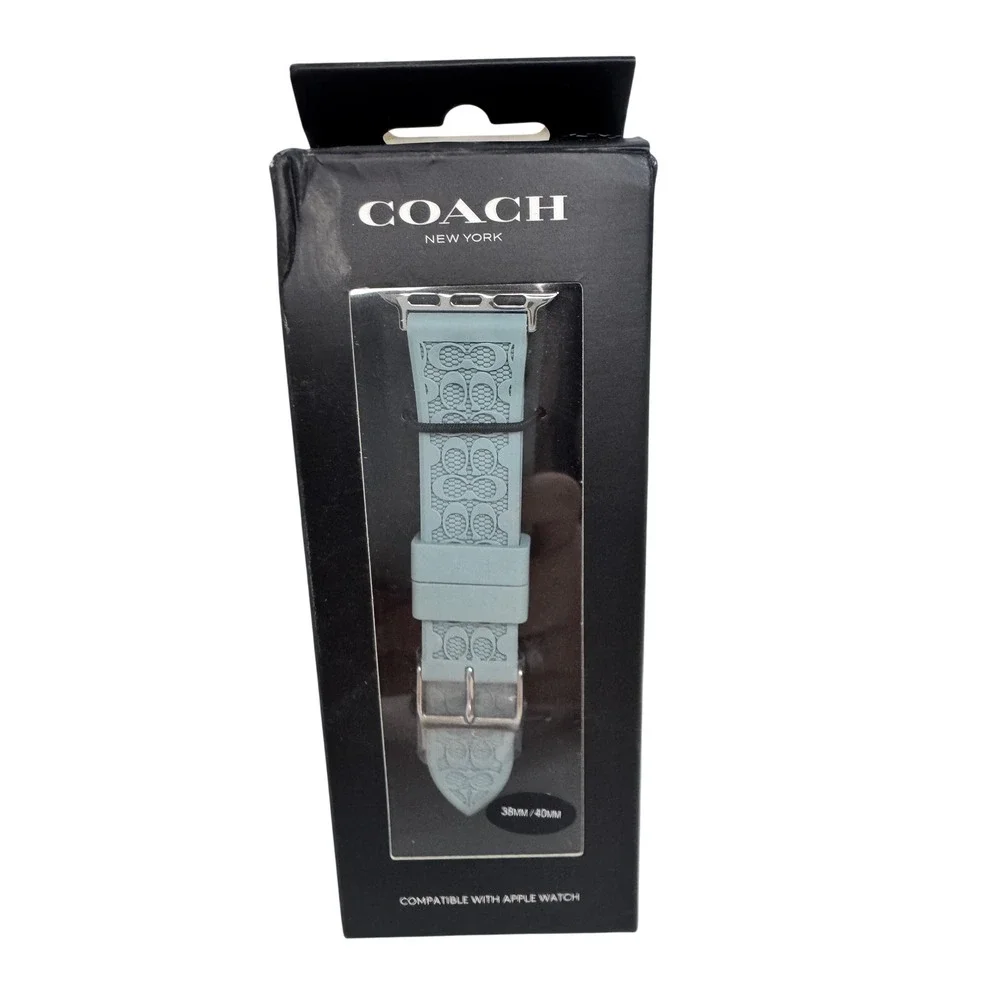 Coach Apple Watch Band 38mm 40mm Light Blue Signature‎ C Rubber Strap Preppy NWT