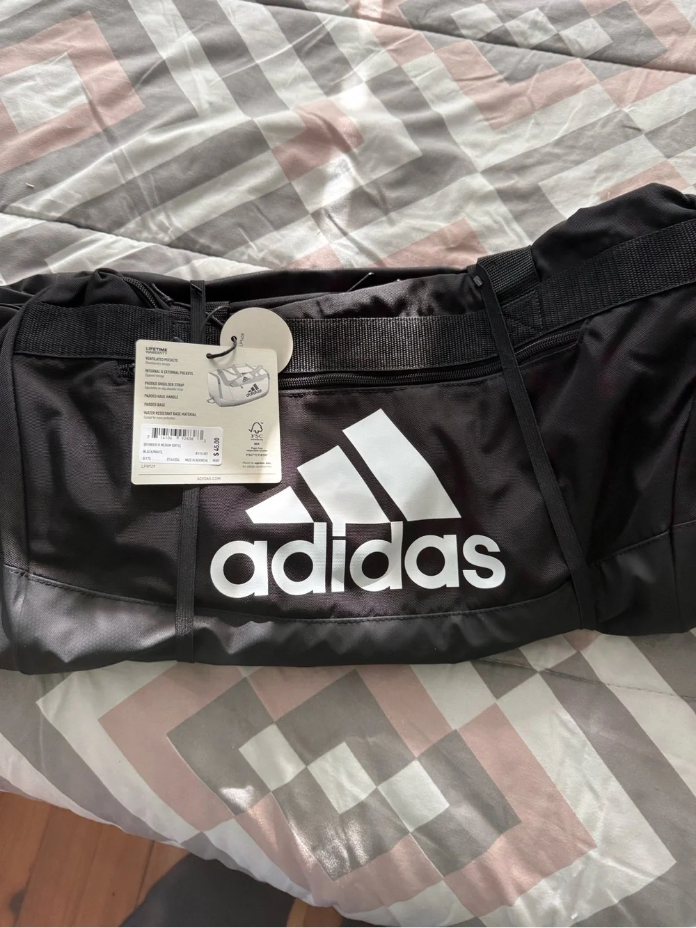 Adidas Black Duffel Bag with White Logo