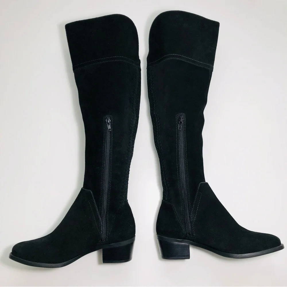 NEW Vince Camuto Bendra Suede Black Over the Knee Split Shaft Boot size 6
