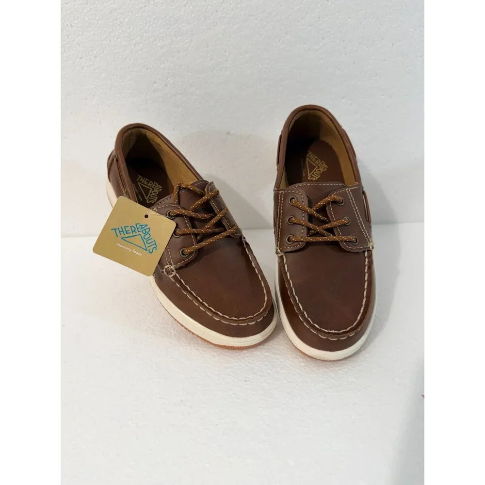 Thereabouts Boys Tan Boat Shoes 3M Synthetic Leather Casual Deck Style