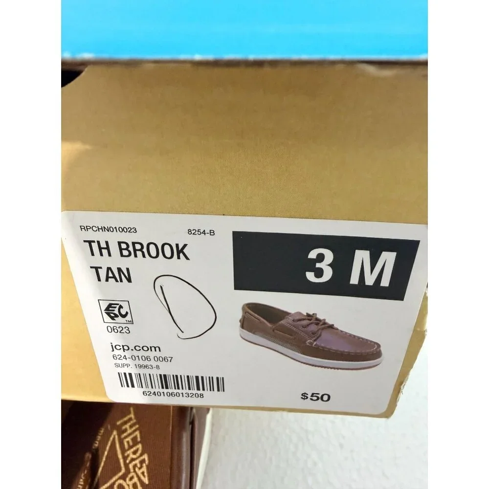 Thereabouts Boys Tan Boat Shoes 3M Synthetic Leather Casual Deck Style