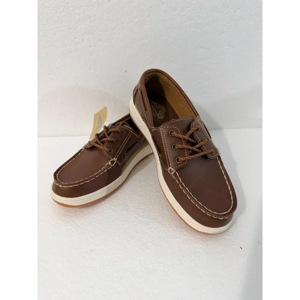 Thereabouts Boys Tan Boat Shoes 3M Synthetic Leather Casual Deck Style