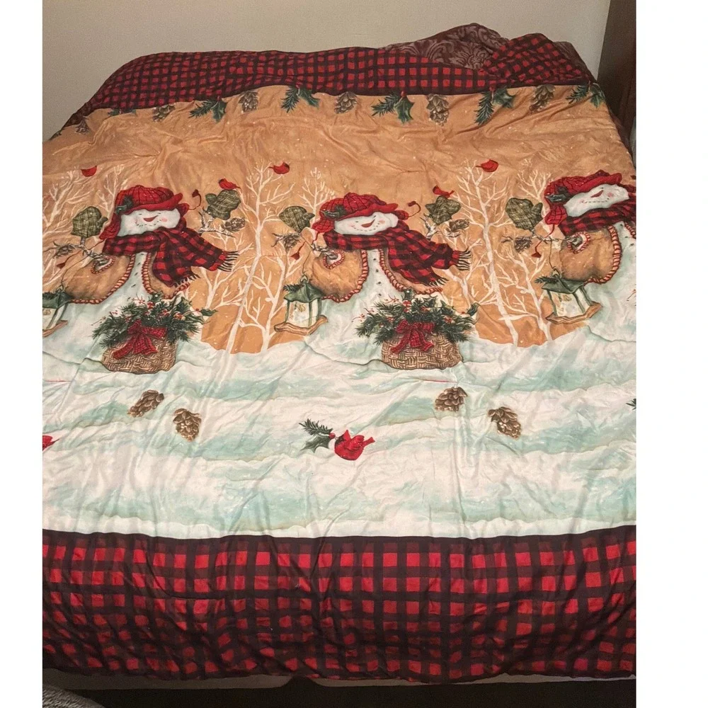 Avanti Linens Comforter Unisex F/Q Tan Good Plaid Snowman Diane Kater Holiday‎