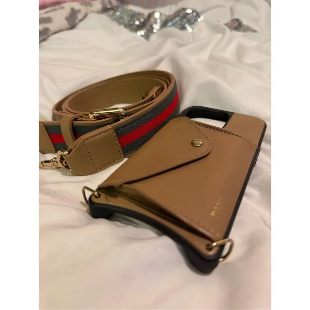 Bandolier kimberley.tan/red stripe iPhone 13 Pro c crossbody case & belt/strap