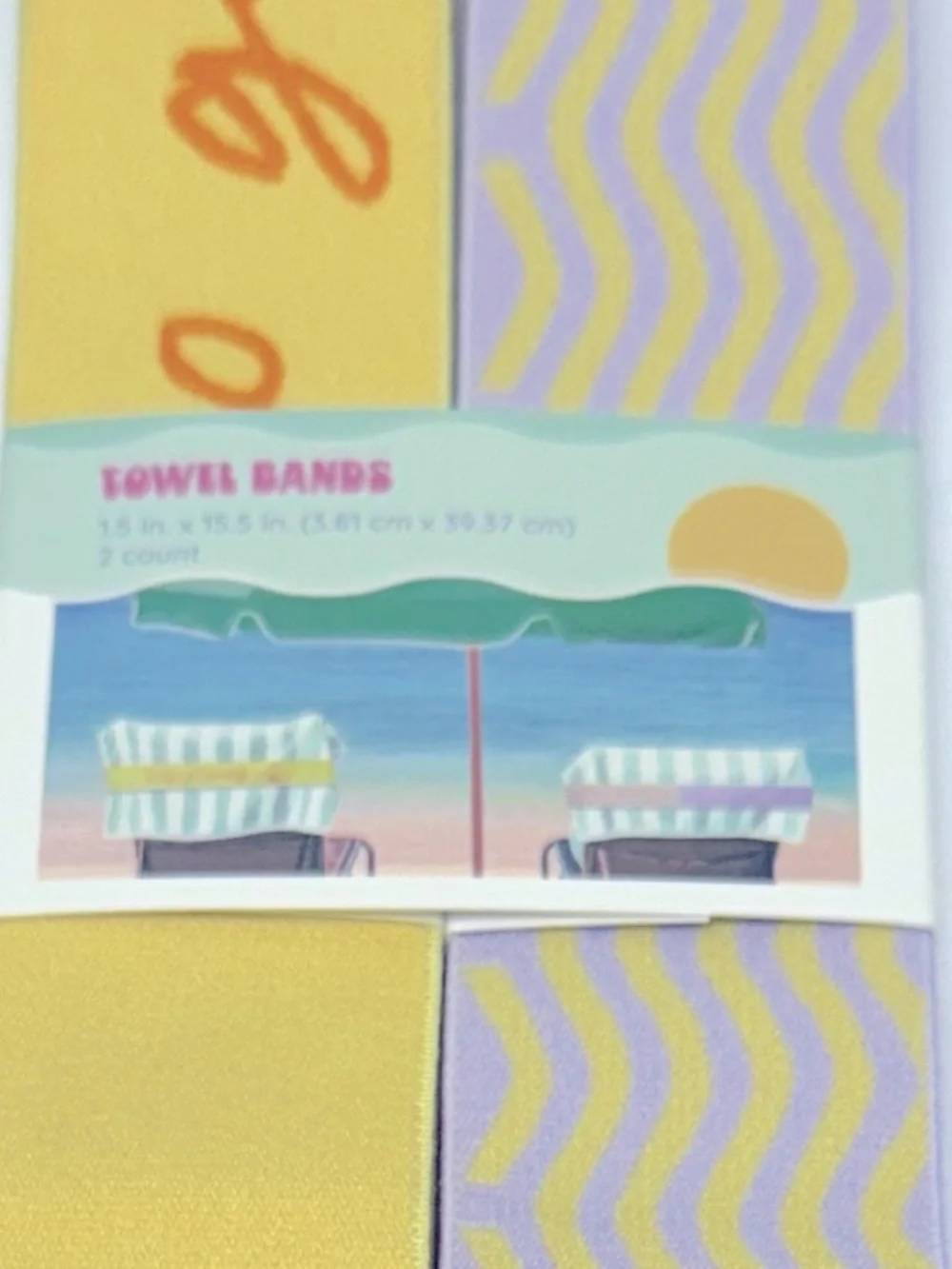 3 for $15 SALE Set of 2 Beach Towel Bands: Yellow and Purple by Target Bullseye