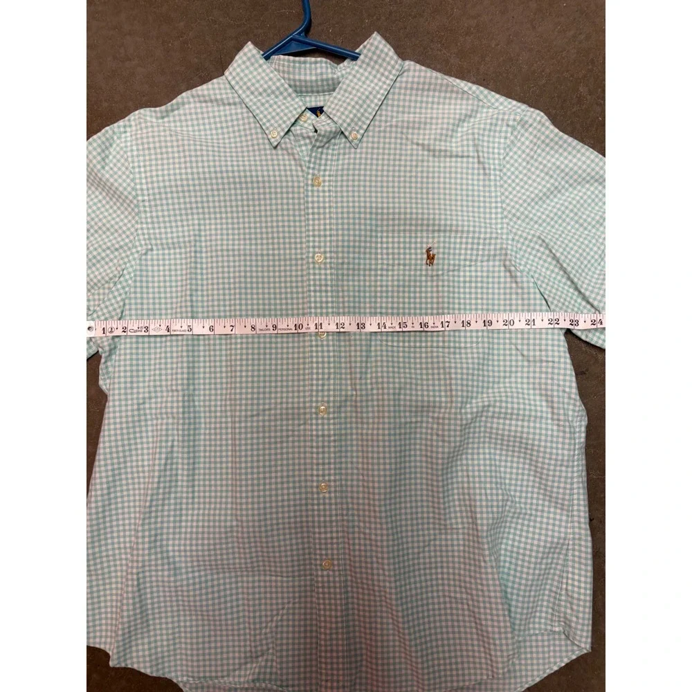 Polo Ralph Lauren Mens Teal Gingham Short Sleeve Button Down Shirt Large