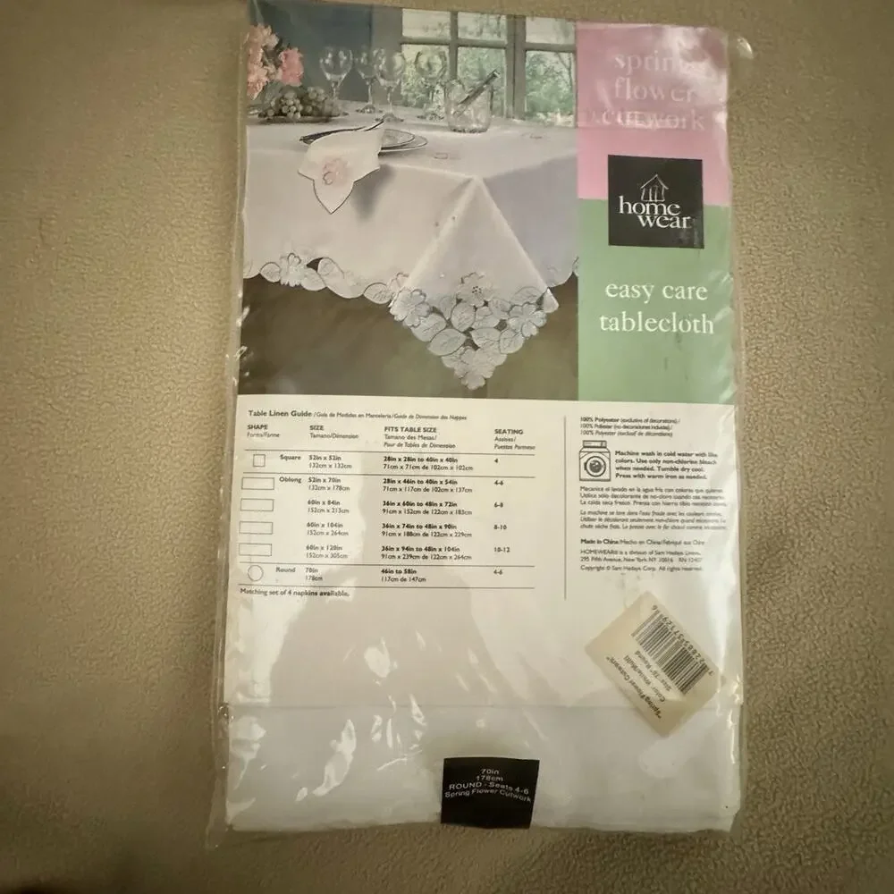 Vintage Homewear Spring Flower Cutwork Round Tablecloth 70” Floral NEW