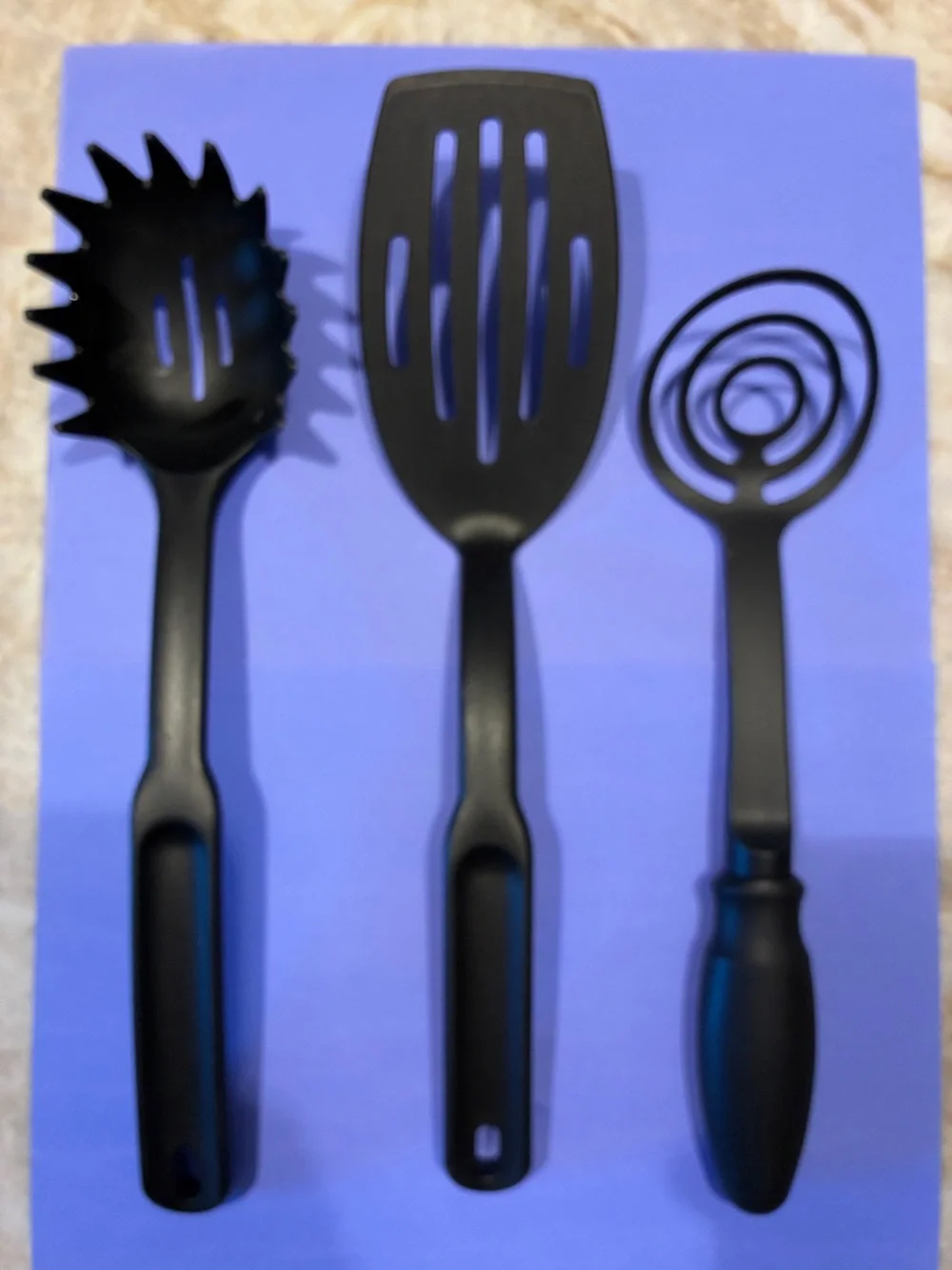 Pampered Chef Black Nylon Utensils set of 3, Spaghetti Fork, Spatula, Whisk