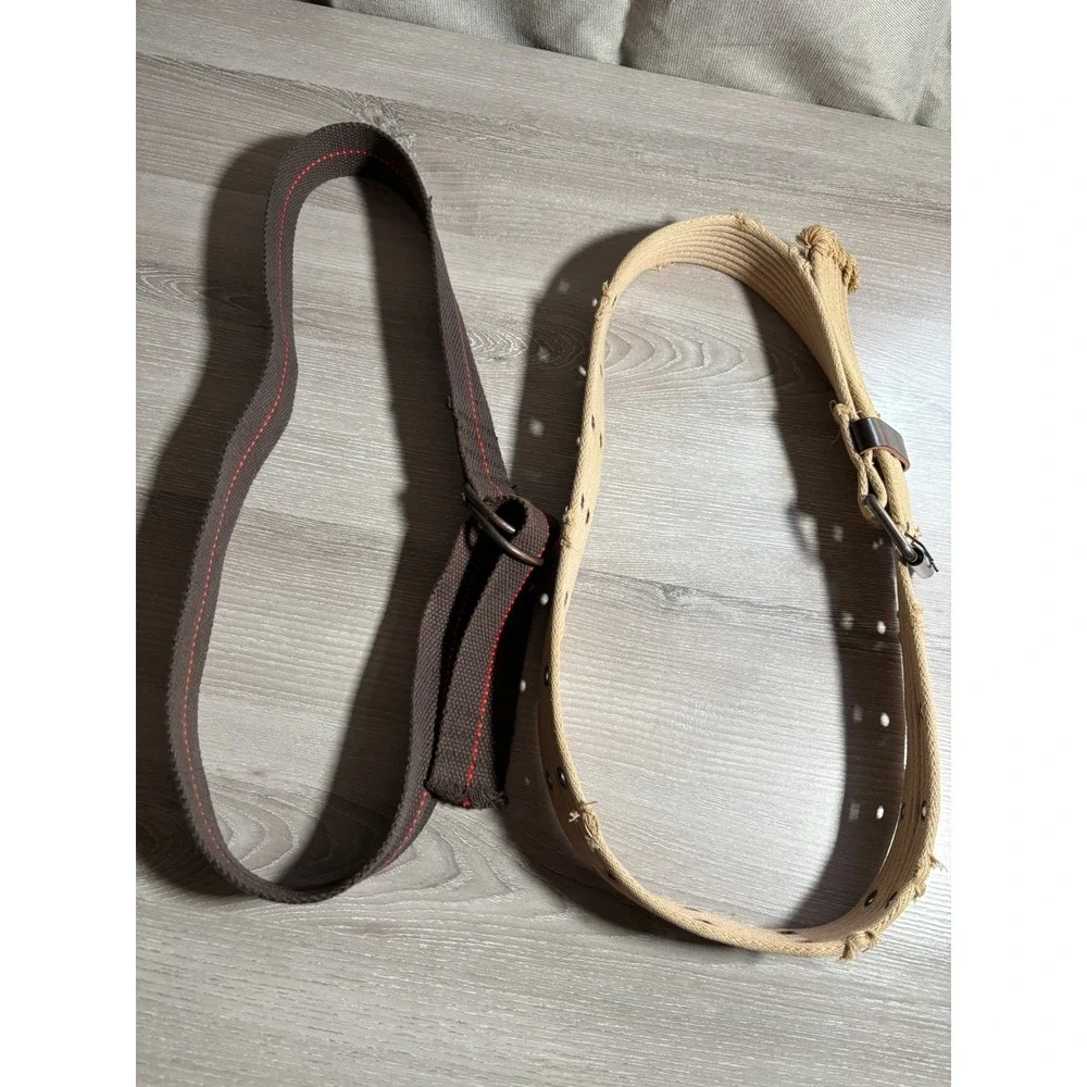 Mens Belt Lot L Web Set Brown D-Ring Red Stitch & Tan Distressed Double Grommet