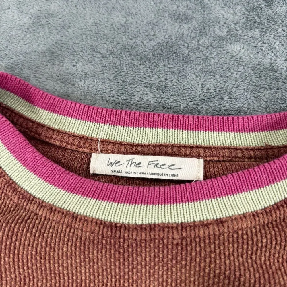 We The Free People Alpine Cuff Thermal Crewneck Top Waffle Knit Boho Small