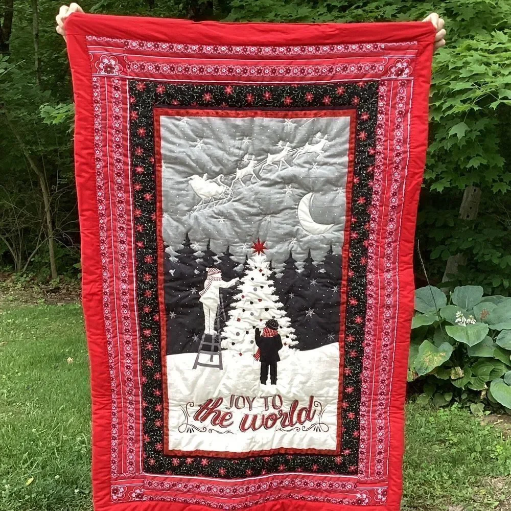 NWT. Hand Crafted  Joy to the World Lap Quilt