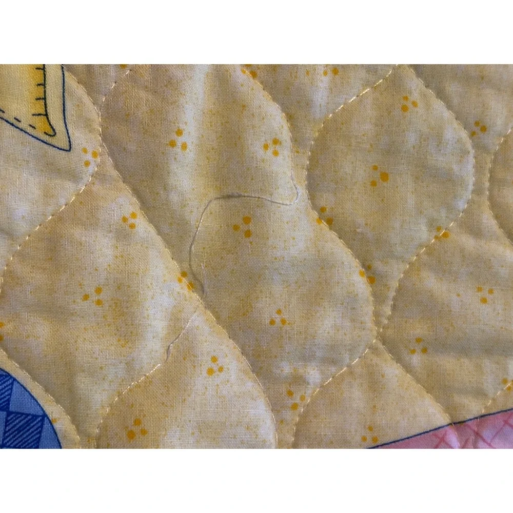 1990s  Baby Quilt Alphabet Animal Noahs Ark Nursery Blanket Yellow Pastel 34x41