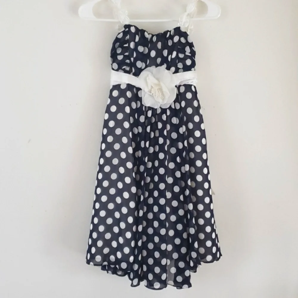 Sugar Plum Girls Polka Dot White Flower Strap Kids Dress Size 8