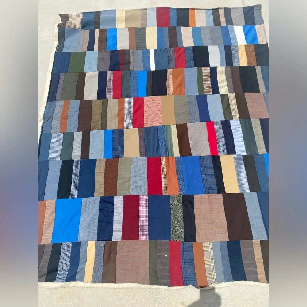 Multi Color Men’s Suit Patchwork Quilt with a sherpa Backing 66”/82”